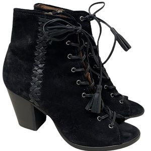 FRYE Dani Whipstitch Peep Toe Booties Black